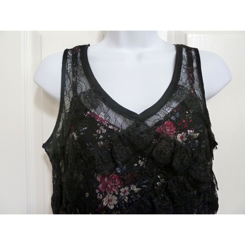White House Black Market Floral Tank with Lace Topper Set Small Black Multicolor - Picture 3 of 7